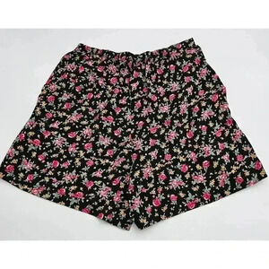 Vtg 90s Jessica Steven's Black and Pink Floral Shorts with Button Detail